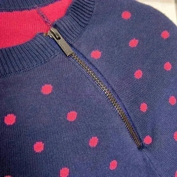 Liz Claiborne 3/4 Sleeve Pullover Polka Dot Sweater Size Petite Small Navy/Pink - Picture 3 of 9